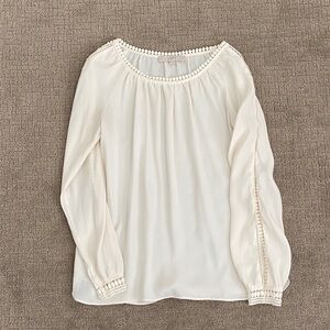 LOFT Cream Blouse with Delicate Trim